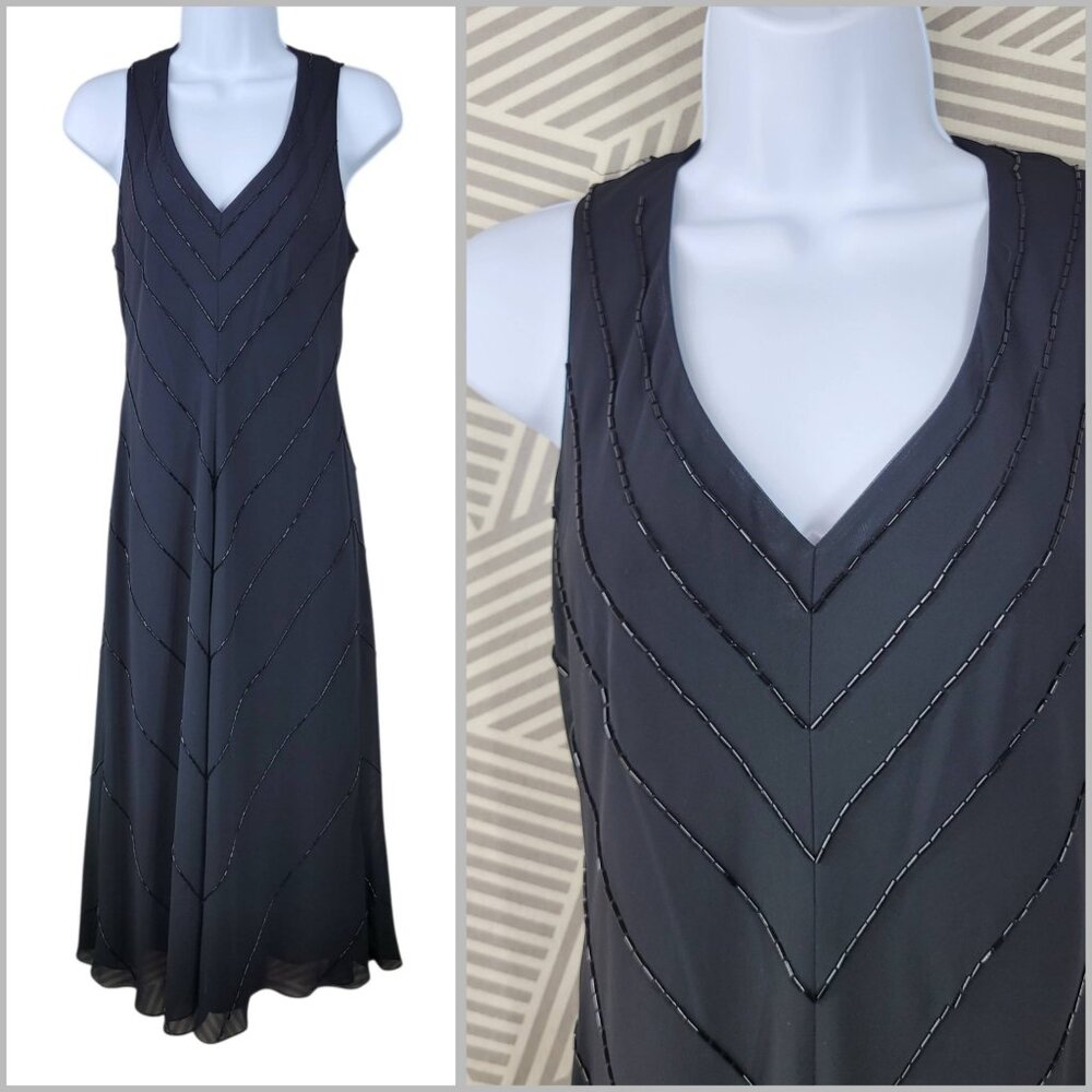Jones New York Dress Size 6 Petite Evening Dress Layered Beaded LBD Black **Flaw